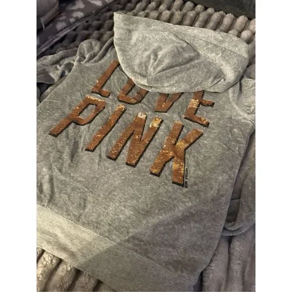 Vs pink y2k fur lined bling zip up hoodie jacket - Picture 3 of 7
